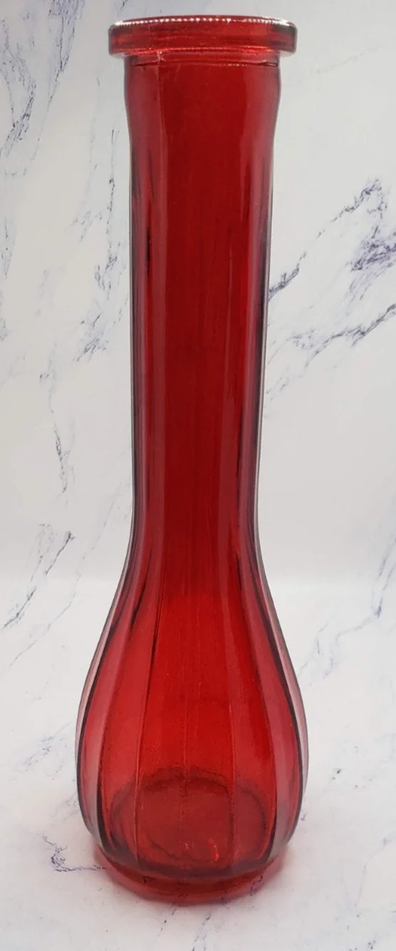 Ribbed Red Ruby 9 Inch Tall Glass Bud Vase
